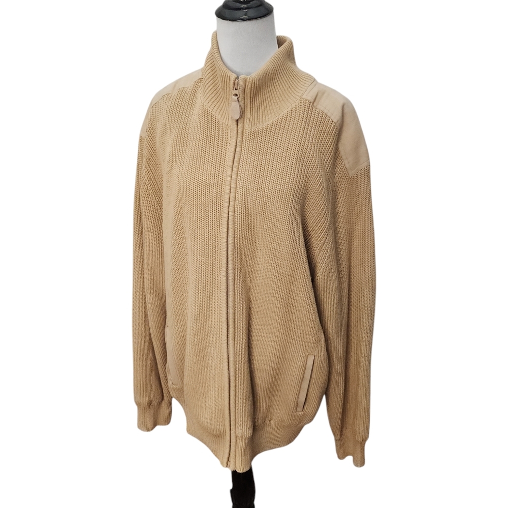 Men's Bob Timberlake Full Zip Suede Shoulder Sweater Jacket Size Large